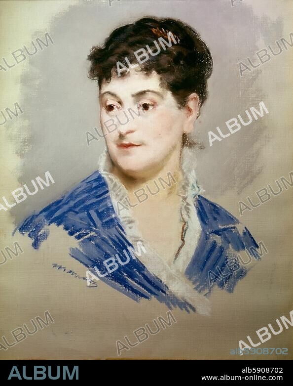 EDOUARD MANET. Zola, Gabrielle Alexandrine, neé Meley, wife of the writer Emile Zola. 1839-1925. "Portrait de Mme Emile Zola". Pastel, c. 1879, by Édouard Manet. (1832-1883). On canvas, 52 × 44cm. R.F. 4519. Département des Arts graphiques (fonds Orsay). Paris, Musée du Louvre.