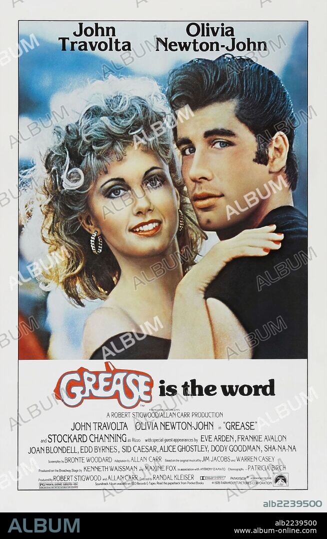 JOHN TRAVOLTA and OLIVIA NEWTON-JOHN in GREASE, 1978, directed by RANDAL KLEISER. Copyright PARAMOUNT PICTURES.