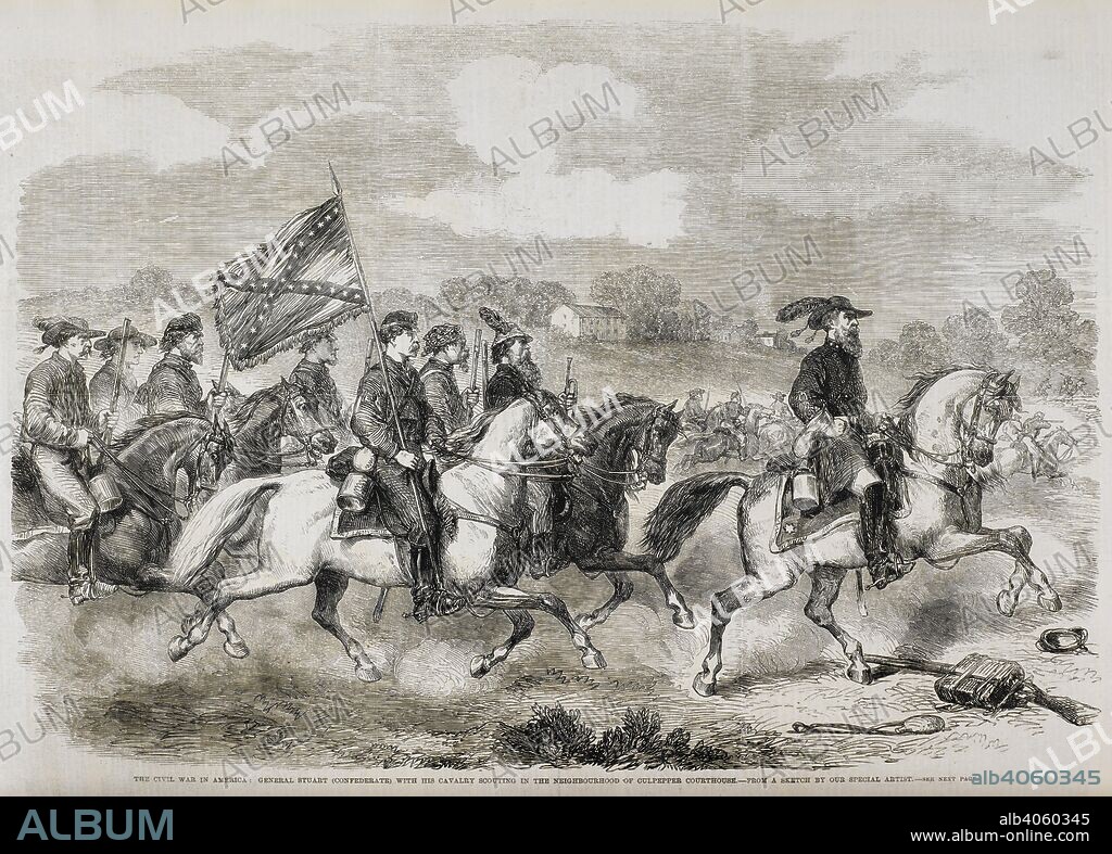 The civil war in America : General Stuart (confederate) with his cavalry scouting in the neighboughhood of culpepper courthouse. Illustrated London News. October 4, 1862. Source: P.P.7611 page 368 volume 41.