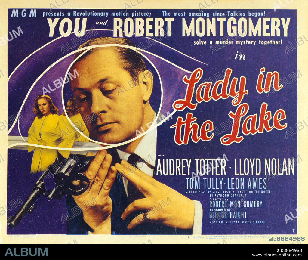 AUDREY TOTTER et ROBERT MONTGOMERY dans LADY IN THE LAKE, 1947, réalisé par ROBERT MONTGOMERY. Copyright M.G.M.