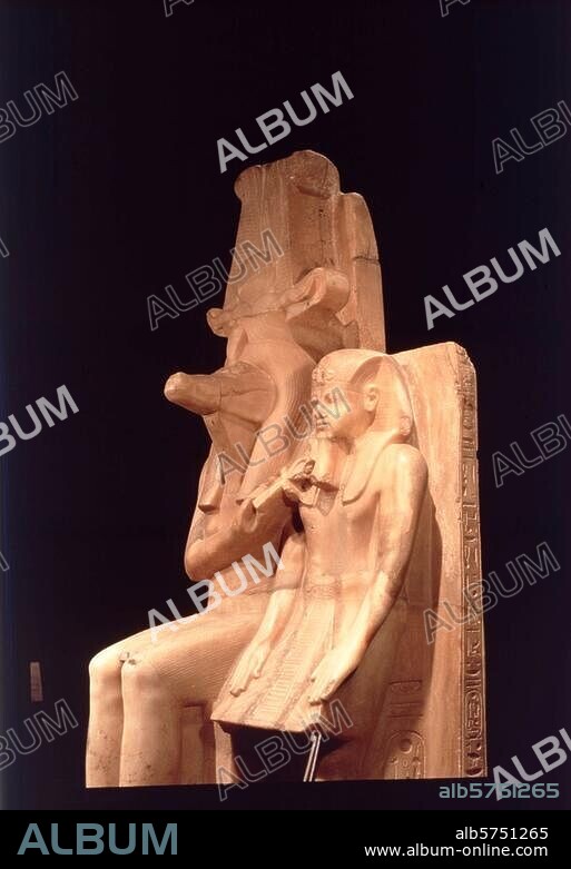 Amenhotep III, Egyptian Pharaoh of the. 18th dynasty; reigned 1411-1375 BC. Amenhotep III with the crocodile god Sebek. Sculpture, c. 1360 BC. Calcite alabaster; height 256.5cm. Finding place: Dahamsha. Luxor, Museum.