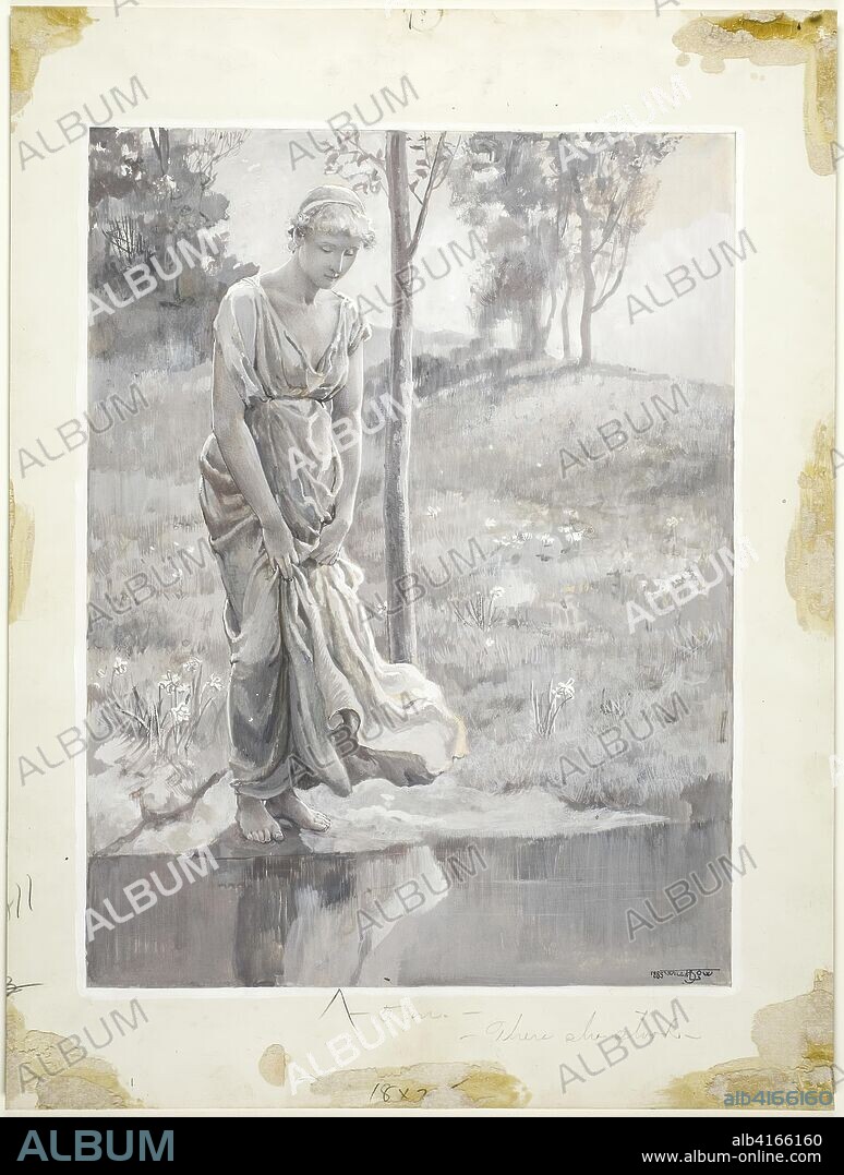 By a Clear Pool, Wherein She Passioned to See Herself. Will Hicock Low; American, 1853-1932. Date: 1885. Dimensions: 462 x 347 mm. Gray and white gouache, with graphite, on cream wove card. Origin: United States.