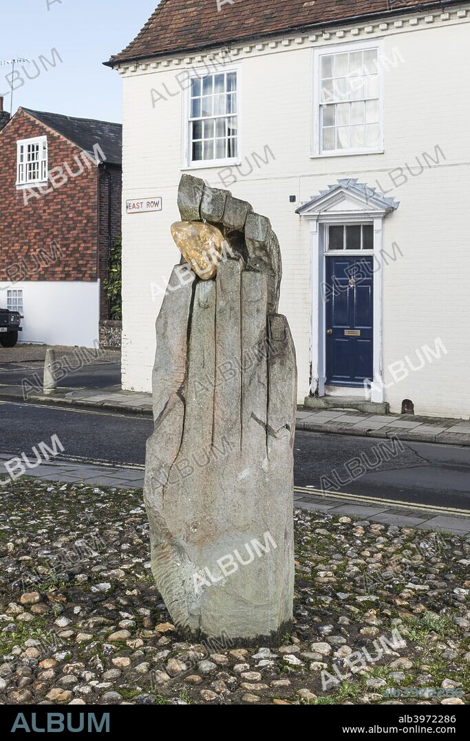 'The Symbol of Discovery', sculpture by John Skelton, East Row, Chichester, West Sussex, 2014. General view from the south-east. The piece was created in 1963.