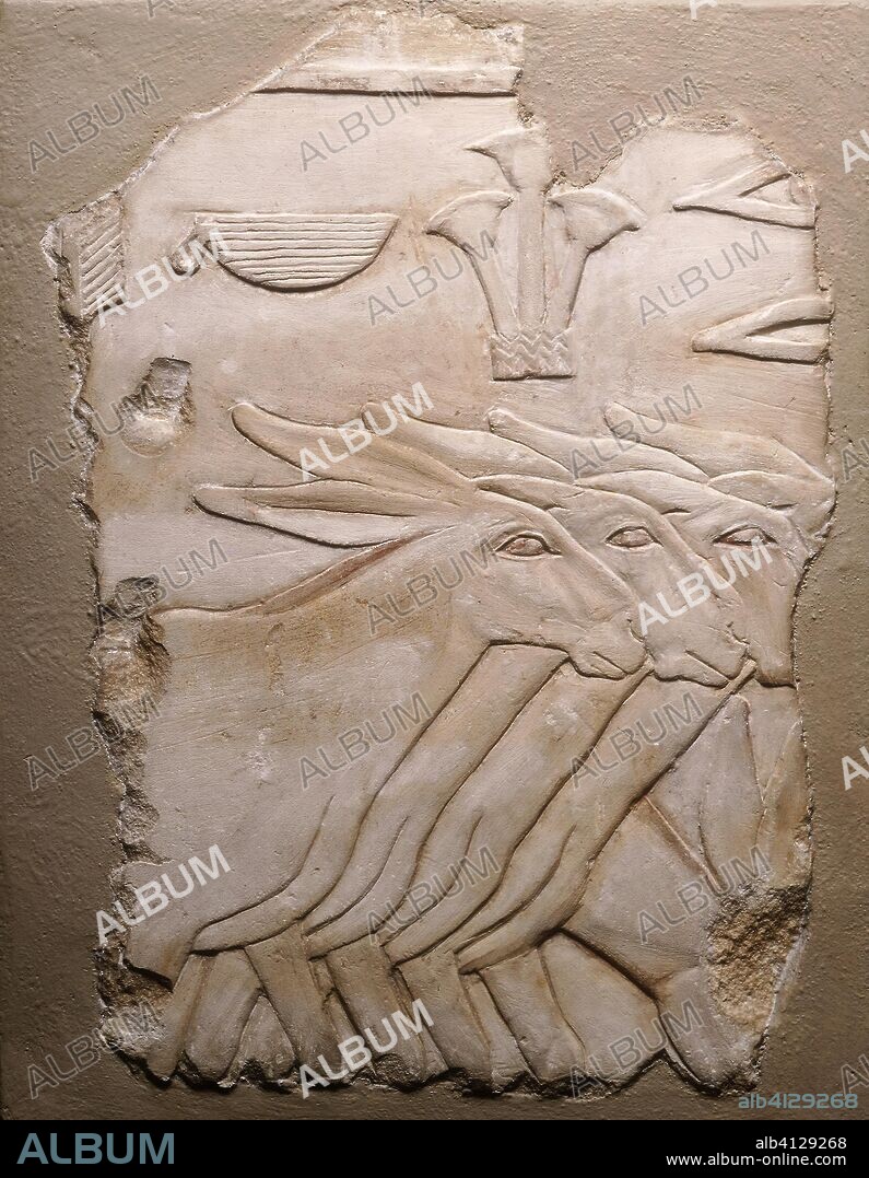 ANCIENT EGYPTIAN. Fragment of a Tomb Wall Depicting Donkeys. Egyptian. Date: 2504 BC-2347 BC. Dimensions: 28 × 21 × 9.5 cm (11 × 8 1/4 × 3 3/4 in.). Limestone, pigment. Origin: Egypt.