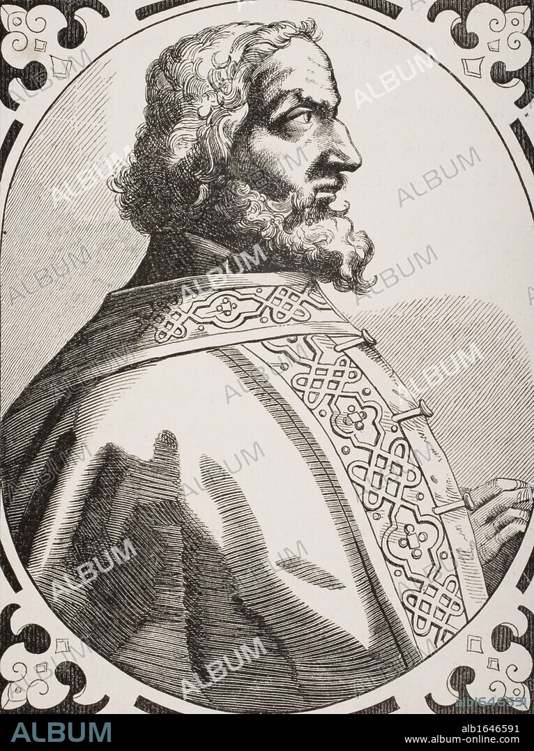 Charlemagne 742 or 747 to 814 Also known as Charles the Great or Carolus Magnus or Karolus Magnus. King of the Franks and Lombards. From 16th Century engraving.