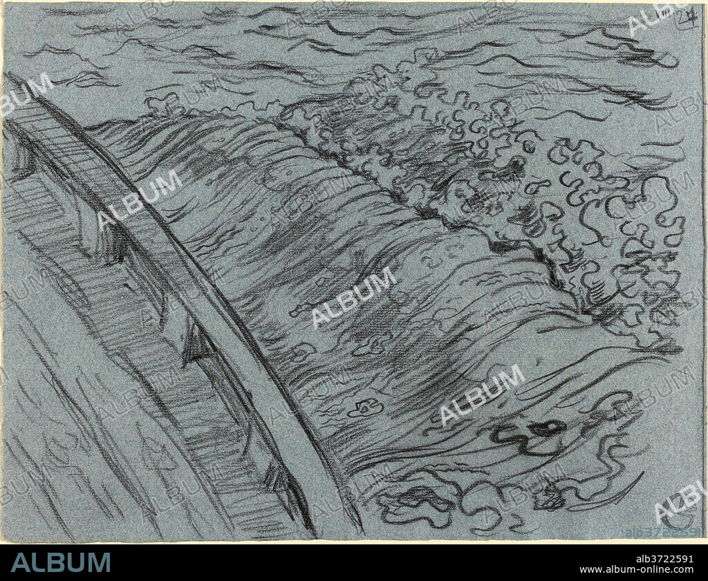 GEORGES LACOMBE. The Sea Off the Edge of a Boat, Brittany. Dated: 1894. Dimensions: overall: 23.7 x 31 cm (9 5/16 x 12 3/16 in.). Medium: charcoal blue laid paper.