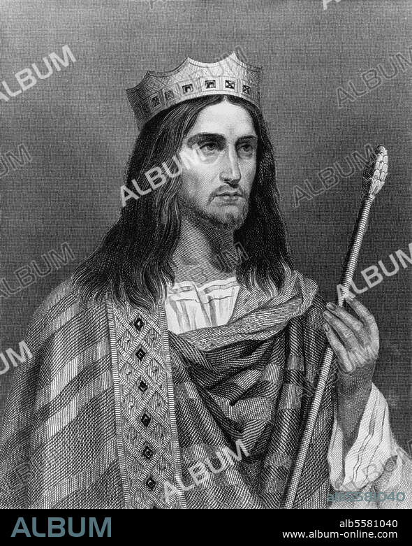 EMILE SIGNOL. Theuderic (Thierry) IV King of the Franks from the Merovingian dynasty; reign: 721-737. - Portrait.- Steel engraving, 1845, by Levy after a painting, 1842, by Émile Signol (1804-1892). From: Ch. Gavard, Galeries Historiques de Versailles.