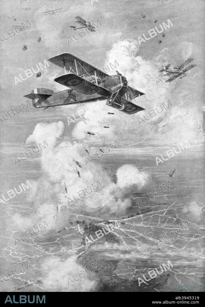 A Breguet French biplane bomber in action c1917 1926 . Artist