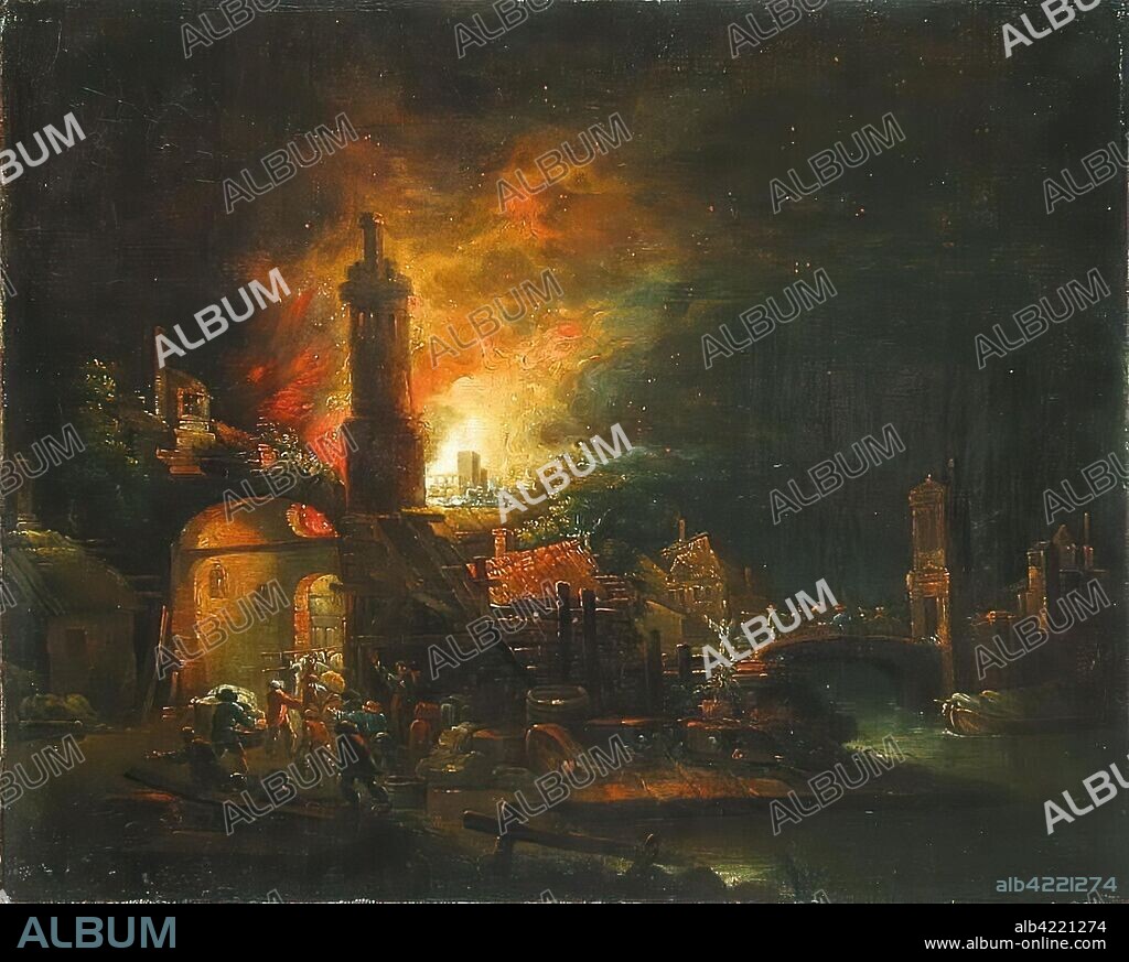 DUTCH PAINTER. 17TH CENTURY. 'Landscape with a Fire'. 17th century. Dimensions: 34x42 cm.