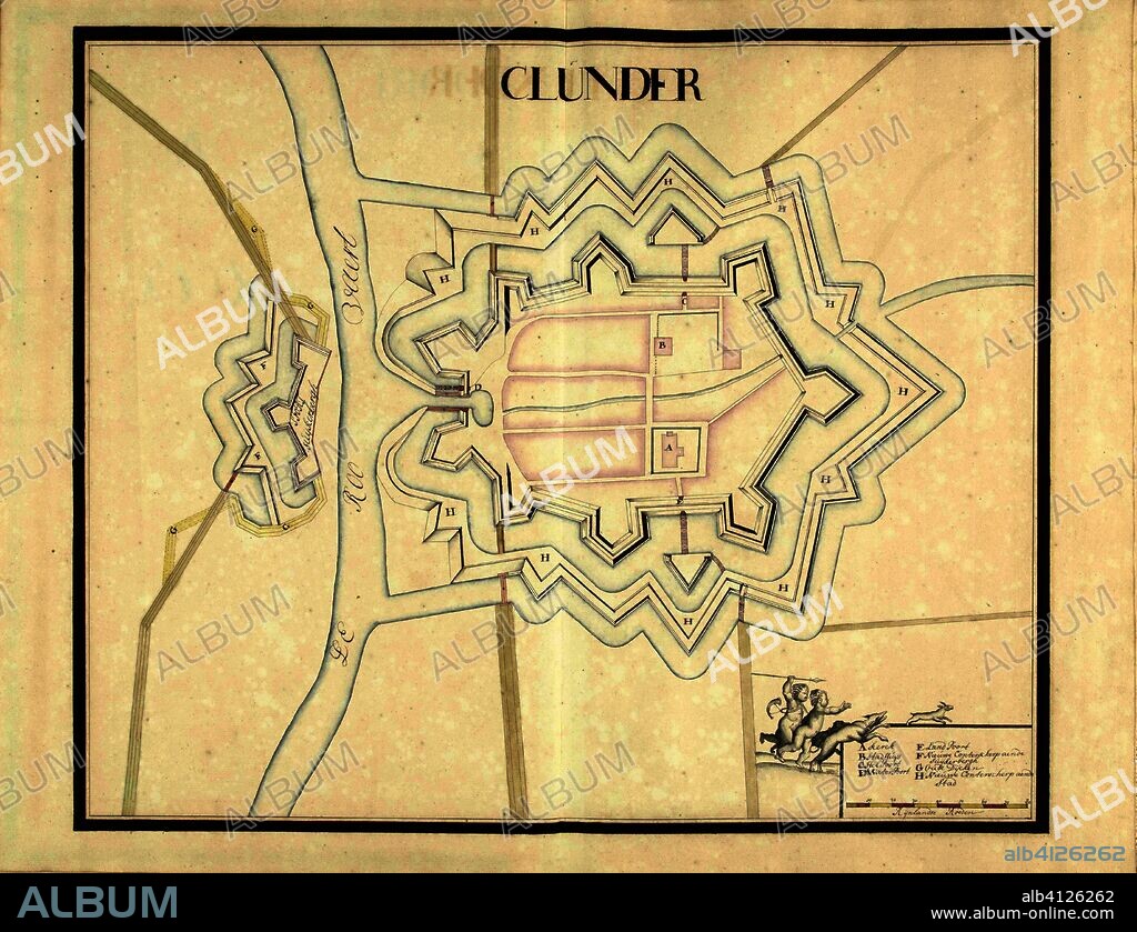 Plattegrond van Klundert, ca. 1701-1715. Clunder (title on object). Draughtsman: Samuel Du Ry de Champdoré. Dating: 1701 - 1715. Place: Netherlands. Measurements: h 482 mm × w 620 mm.