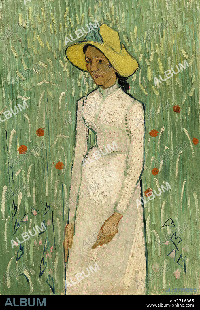 VINCENT VAN GOGH. Girl in White. Dated: 1890. Dimensions: overall: 66.7 x 45.8 cm (26 1/4 x 18 1/16 in.)  framed: 96.2 x 73.7 cm (37 7/8 x 29 in.). Medium: oil on canvas.