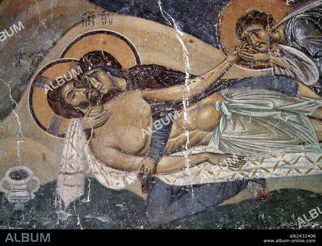 Republic of Macedonia. Gorno Nerezi. Church of St. Panteleimon. 12th century Byzantine. Fresco. Pieta.
