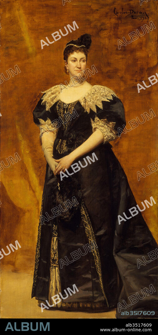 Mrs. William Astor (Caroline Webster Schermerhorn, 1831–1908), 1890, Oil on  canvas, 83 1/2 x 42 1/4 in. (212.1 x 107.3 cm), Paintings, Carolus-Duran  (Charles-Auguste-Émile - Album alb3517609