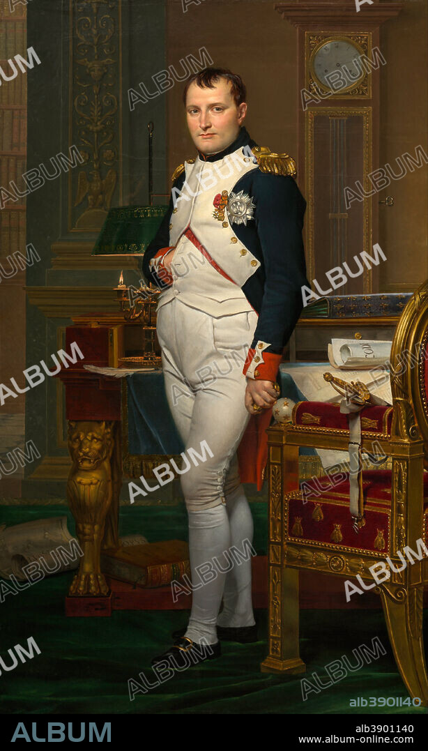 JACQUES LOUIS DAVID. The Emperor Napoleon in His Study at the Tuileries. Date/Period: 1812. Painting. Oil on canvas. Height: 2,039 mm (80.27 in); Width: 1,251 mm (49.25 in).