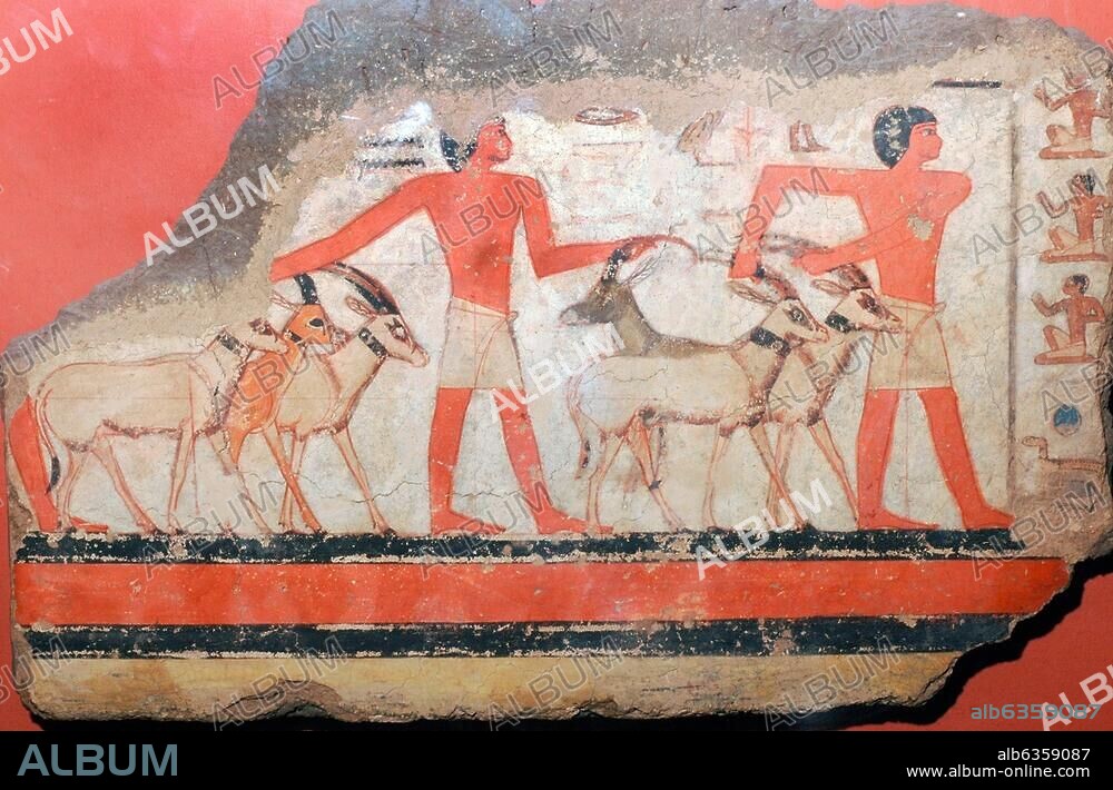 5348. Shepherds with gazelle and orix. Wall painting from Saqara, Egypt, c. 2300-2000 BC.