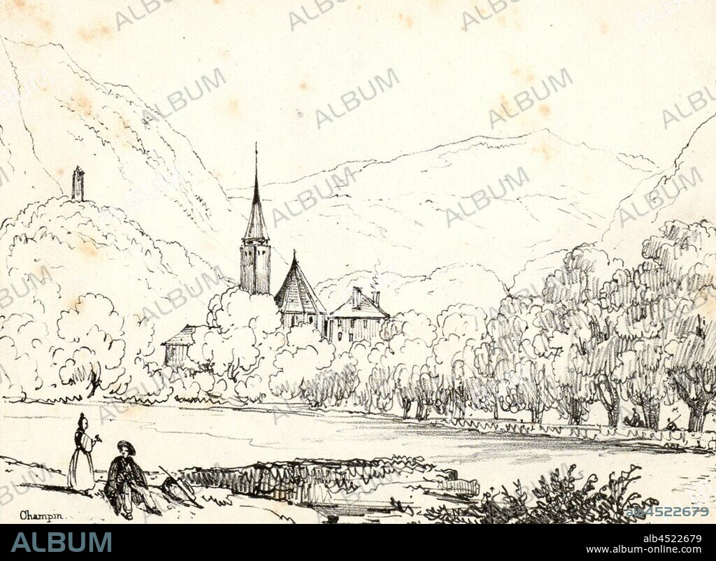 A Interlaken (Canton de Berne), View Interlaken, Fig. 17, p. 57, Champin,  Jean Jacques, 1800, [Jean-Jacques] Champin: Album portatif dédié aux  amateurs et particulièrement - Album alb4522679