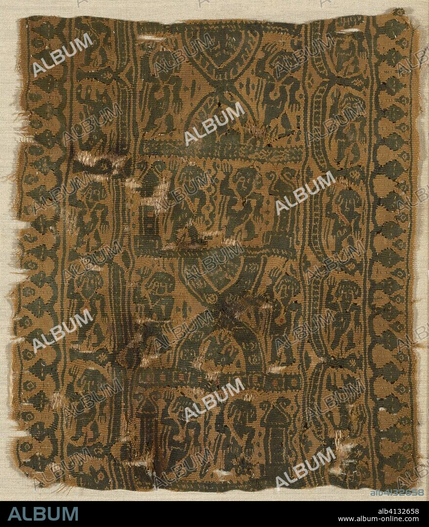 ANCIENT EGYPTIAN. Fragment (Border). Coptic; Egypt. Date: 401 AD-600 AD. Dimensions: 24.1 × 24.1 cm (9 1/2 × 9 1/2 in.). Wool and linen, slit tapestry weave. Origin: Egypt.