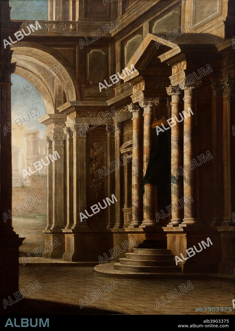 LEONARDO COCCORANTE. View of the Interior of a Building. Date/Period: 1700 - 1720. Painting. Oil on canvas. Height: 2,100 mm (82.67 in); Width: 1,520 mm (59.84 in).