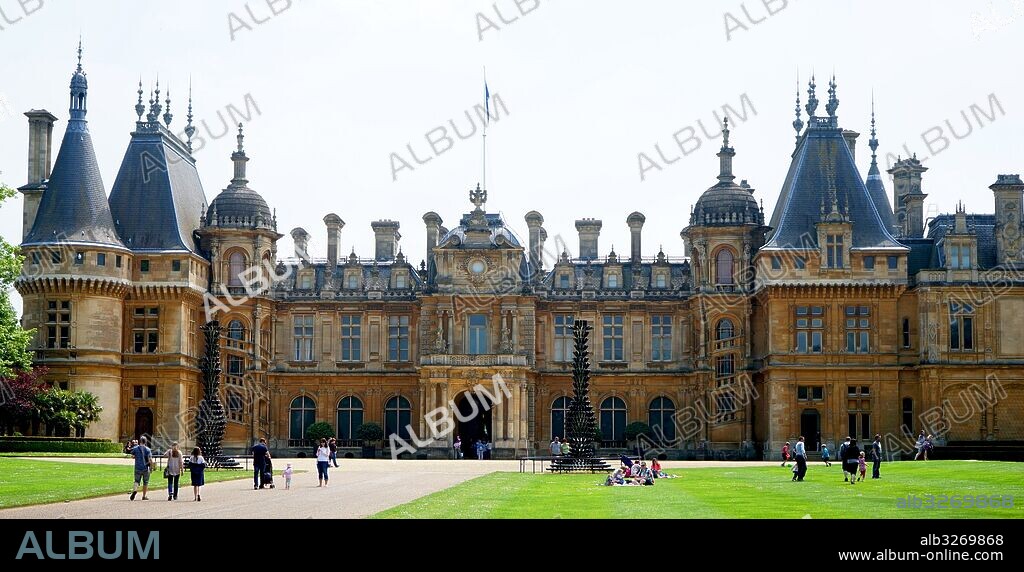 Exterior of Waddesdon Manor, a country house in the village of Waddesdon. Built in the Neo-Renaissance style of a French chateau for the Rothschild Family. Dated 21st Century.