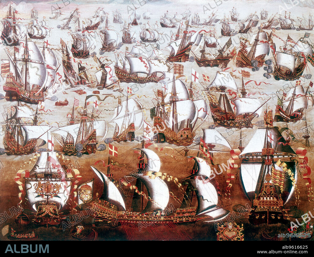 The Spanish Armada which threatened England in July 1588. Artist