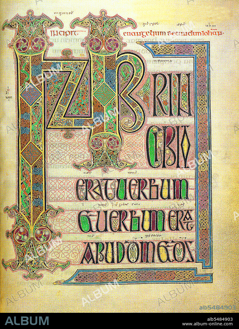 The Lindisfarne Gospels is an illuminated manuscript gospel book produced around the year 700 CE in a monastery on Lindisfarne Island, off the coast of Northumberland. It is now on display in the British Library in London. The manuscript is one of the finest works in the unique style of Hiberno-Saxon or Insular art, combining Mediterranean, Anglo-Saxon and Celtic elements. The Lindisfarne Gospels are presumed to be the work of a monk named Eadfrith, who became Bishop of Lindisfarne in 698 and died in 721. Current scholarship indicates a date around 715, and it is believed they were produced in honour of St. Cuthbert. However, it is also possible that Eadfrith produced them prior to 698, in order to commemorate the elevation of Cuthbert's relics in that year, which is also thought to have been the occasion for which the St Cuthbert Gospel was produced. The Gospels are richly illustrated in the insular style, and were originally encased in a fine leather binding covered with jewels and metals made by Billfrith the Anchorite in the 8th century. During the Viking raids on Lindisfarne, however, this cover was lost, and a replacement was made in 1852. The text is written in insular script. In the 10th century an Old English translation of the Gospels was made: a word-for-word gloss inserted between the lines of the Latin text by Aldred, Provost of Chester-le-Street. This is the oldest extant translation of the Gospels into the English language. The Gospels may have been taken from Durham Cathedral during the Dissolution of the Monasteries, ordered by Henry VIII, and were acquired in the early 17th century by Sir Robert Cotton from Thomas Walker, Clerk of the Parliaments. Cotton's library came to the British Museum in the 18th century, and from there to the British Library in London when this was separated from the British Museum.