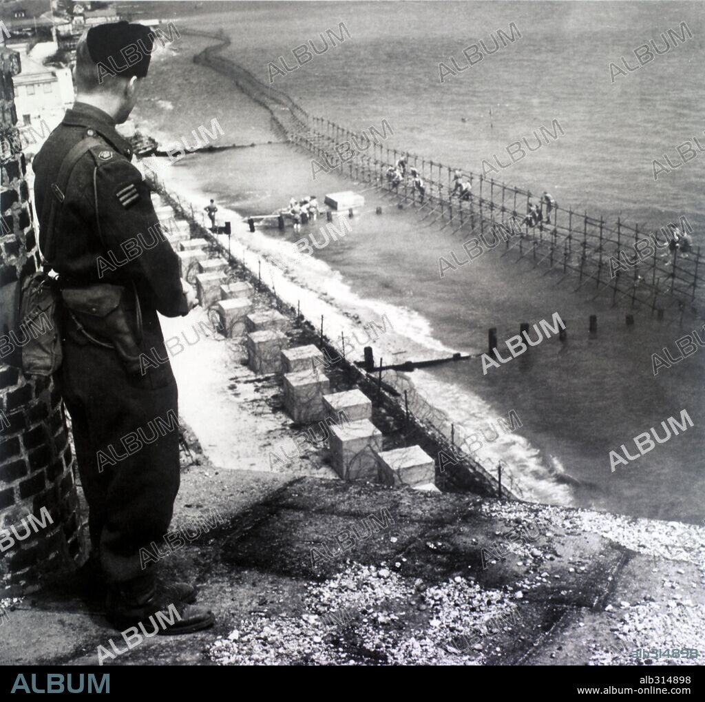 Sea defences against german invasion at Clacton Southern England. 1940.