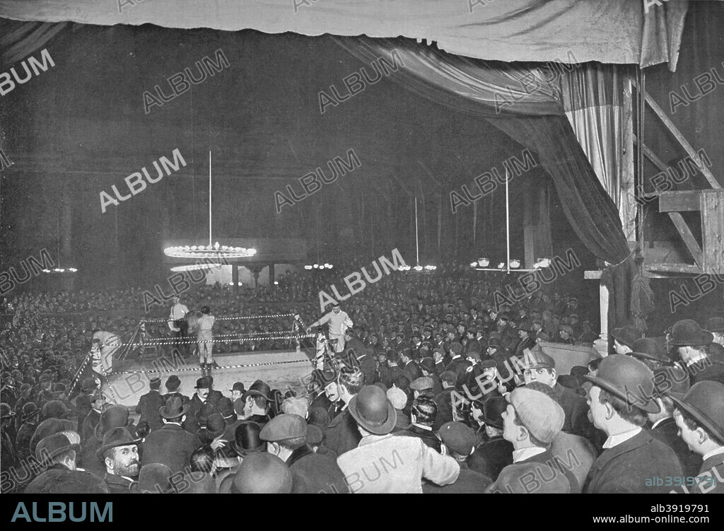 Boxing at Wonderland, London, c1903 (1903). Wonderland was a prominent East End boxing hall that opened in the 1890s at 100 Whitechapel Road. It staged events until August 1911 when it burnt down. From Living London, Vol. III, by George R. Sims. [Cassell and Company, Limited, London, Paris, New York & Melbourne, 1903].