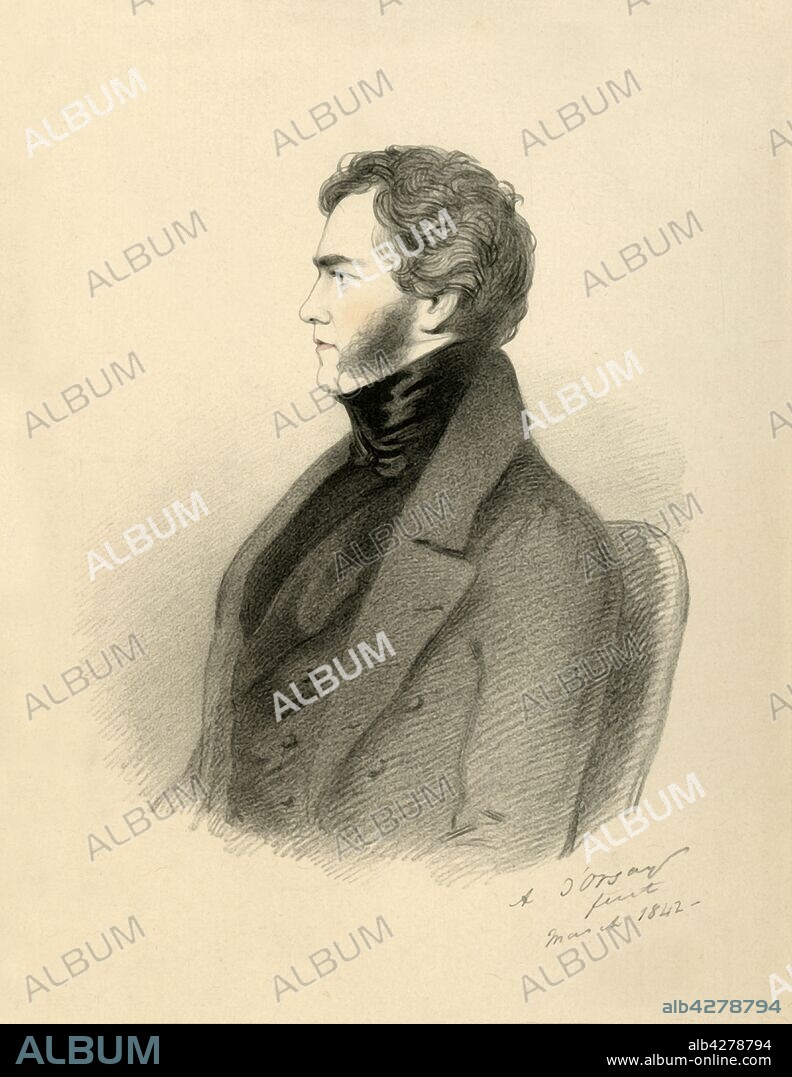 RICHARD JAMES LANE. Admiral Rous', 1842. Portrait of Admiral The Honourable Henry John Rous (1795-1877), British Royal Navy officer who served during the Napoleonic Wars, and was later a Member of Parliament and a leading figure in horse racing. From "Portraits by Count D'Orsay", an album assembled by Lady Georgiana Codrington. [1850s].