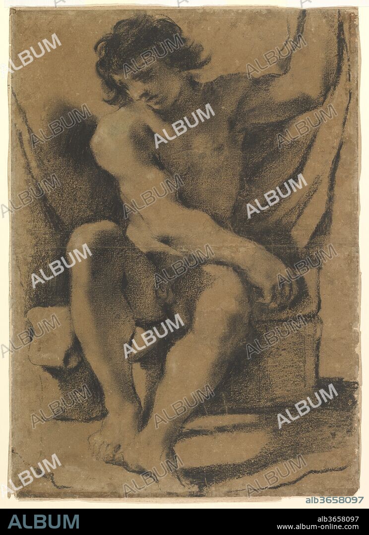 GUERCINO (GIOVANNI FRANCESCO BARBIERI). Seated Nude Young Man in Nearly  Frontal View - Album alb3658097