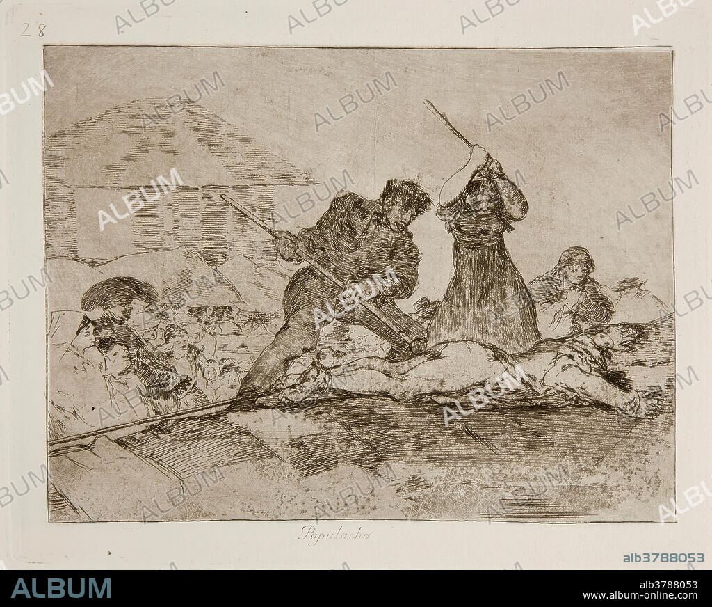 Francisco de Goya y Lucientes / 'Rabble (Disasters of War, 28)'. 1810 - 1814. Wash, Etching, Burnisher, Burin, Drypoint on ivory paper.