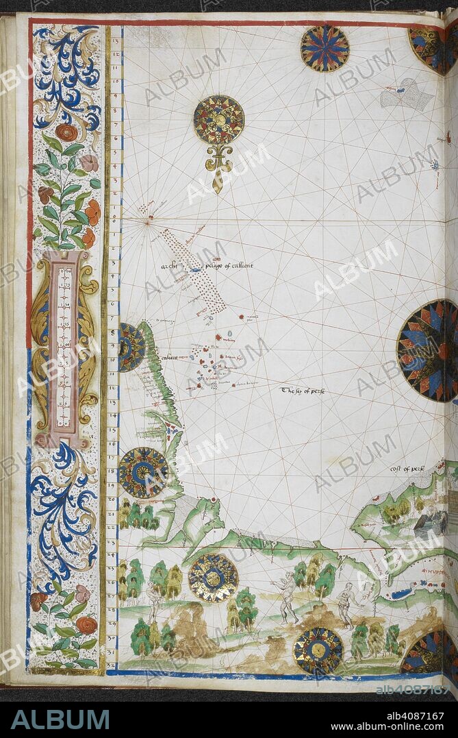 Chart of the coasts of Asia and Africa from Cape Comorin to Cape Delgado, including the Persian Gulf and the Red Sea. Jean Rotz, Boke of Idrography (The 'Rotz Atlas'). c 1535-1542. Source: Royal MS 20 E IX f.11v. Language: French & English.