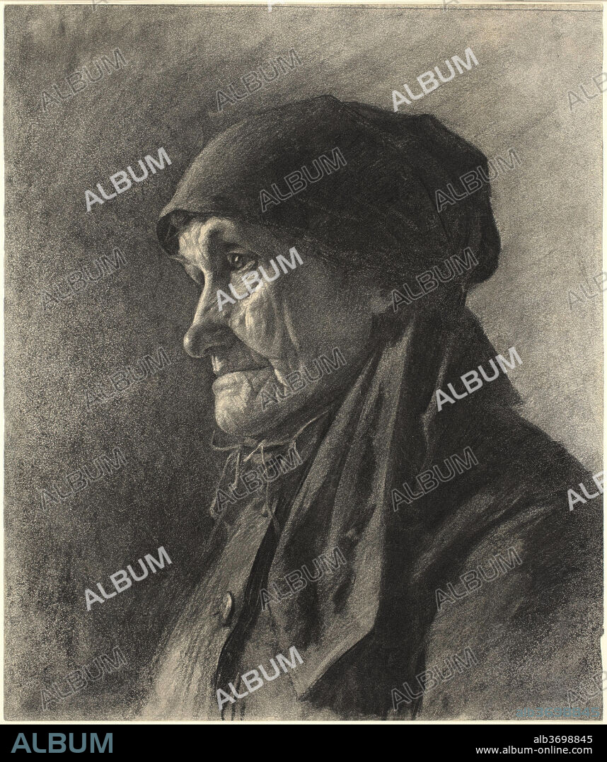 LEON-AUGUSTIN LHERMITTE. An Elderly Peasant Woman. Dated: c. 1878. Dimensions: overall: 47.5 x 39.6 cm (18 11/16 x 15 9/16 in.). Medium: charcoal with black chalk, with stumping, scraping erasing and wetting, on wove paper.