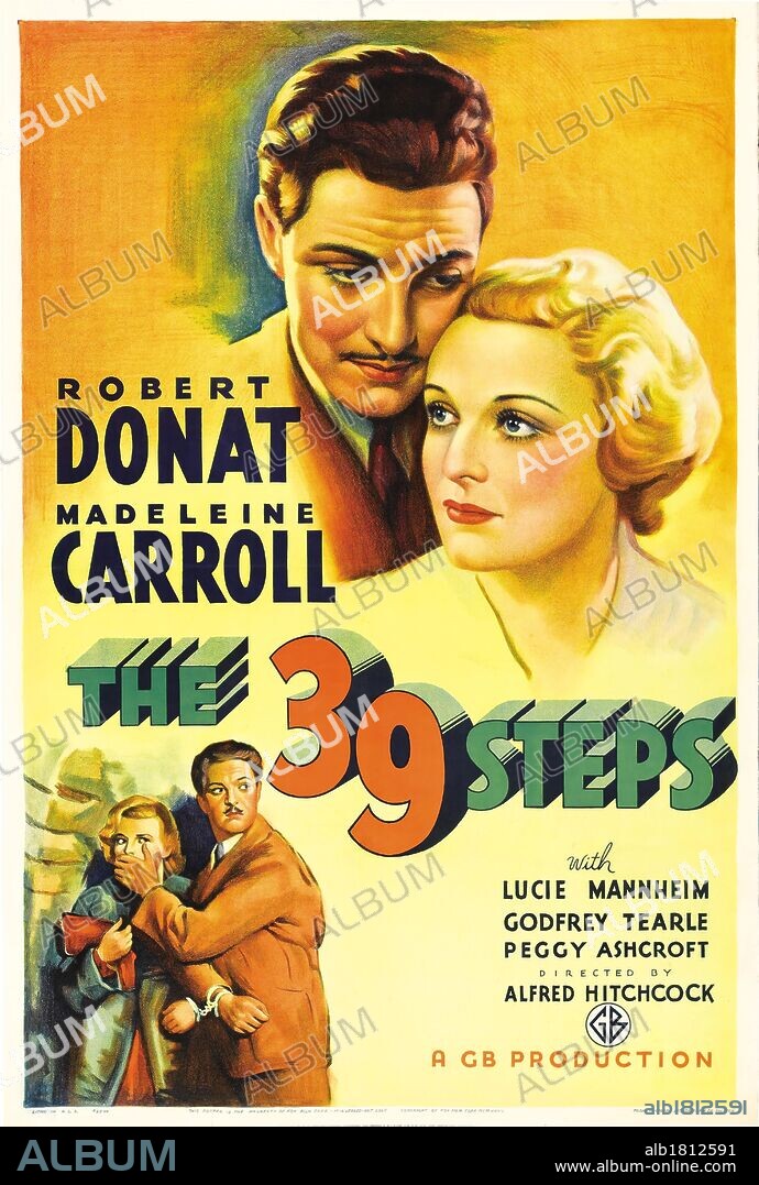 Plakat zu THE 39 STEPS, 1935, unter der Regie von ALFRED HITCHCOCK ...