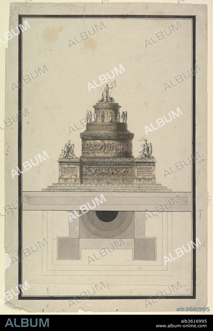 JEAN CHARLES DELAFOSSE. Elevation and Plan for a Round Mausoleum ...