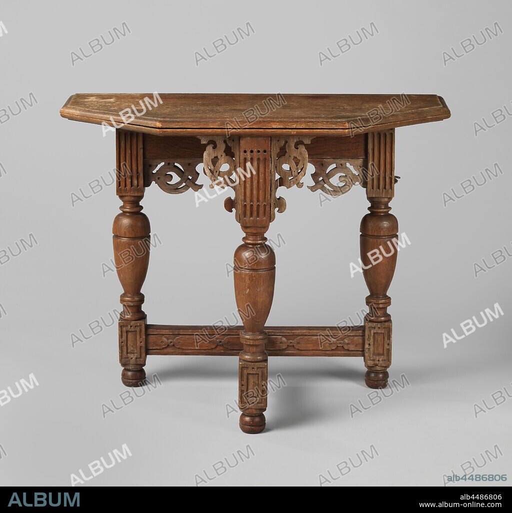 Three-legged table, Three-legged oak table with an octagonal folding ...