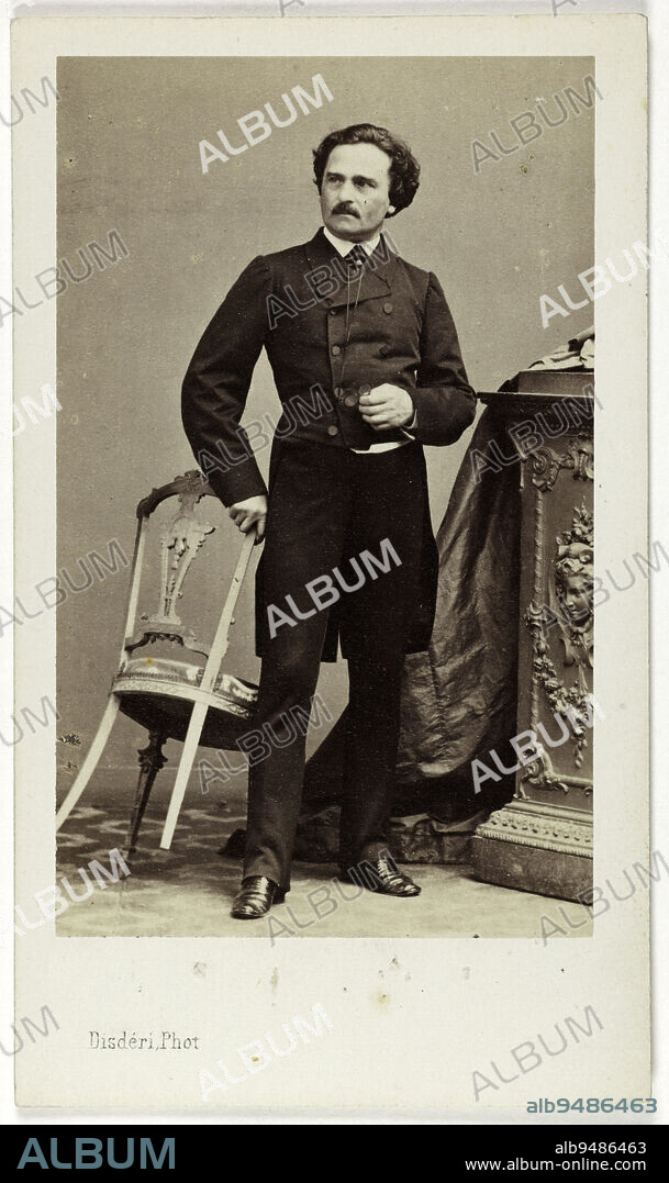 Portrait of Laferrière, (actor), Disdéri, André-Adolphe-Eugène, Photographer, Between 1860 and 1890, 2nd half of the 19th century, Photography, Graphic arts, Photography, Albumen paper print, Dimensions - Work: Height: 8.5 cm, Width: 5.2 cm, Dimensions: Height: 10.6 cm, Width: 6.2 cm.