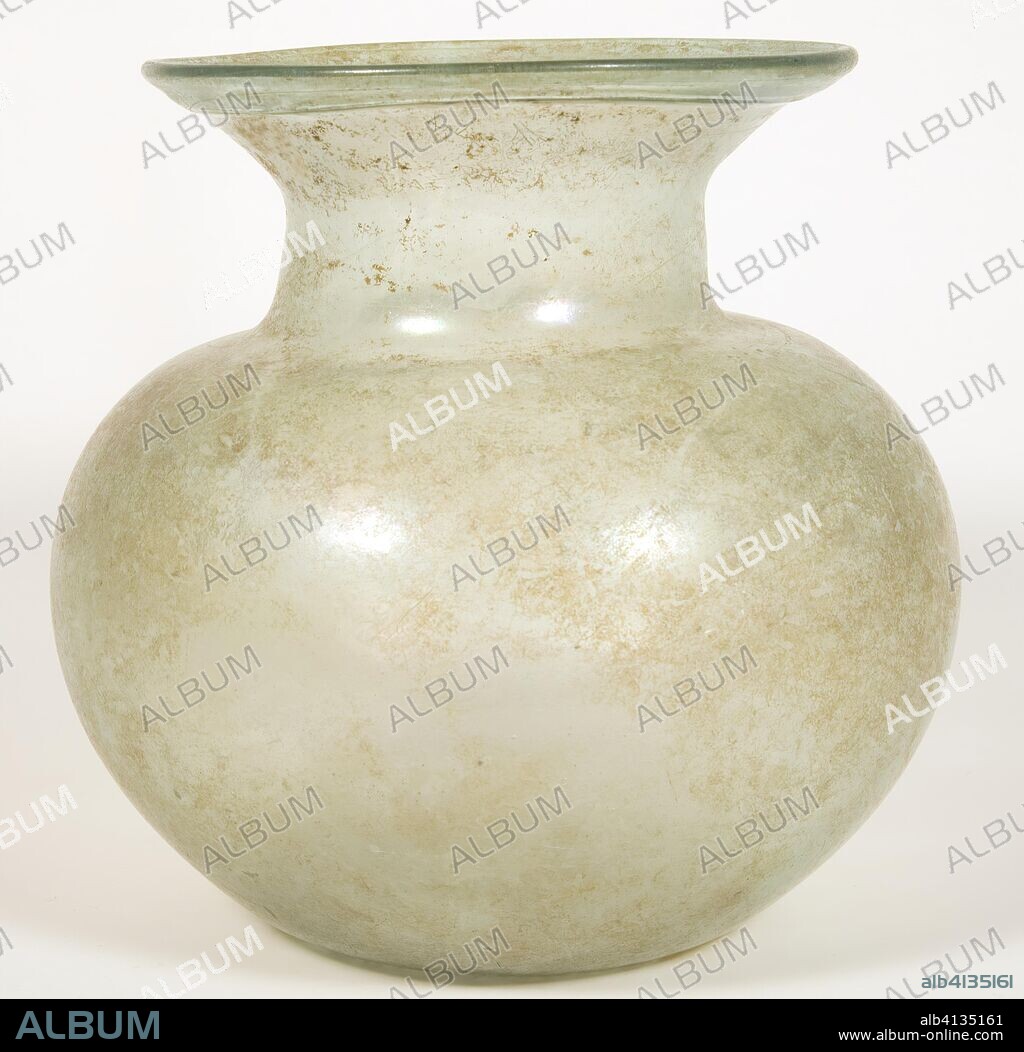 ANCIENT ROMAN. Jar. Roman. Date: 101 AD-300 AD. Dimensions: 17.4 × 17.6 × 17.6 cm (6 7/8 × 6 15/16 × 6 15/16 in.). Glass, blown technique. Origin: Syria.