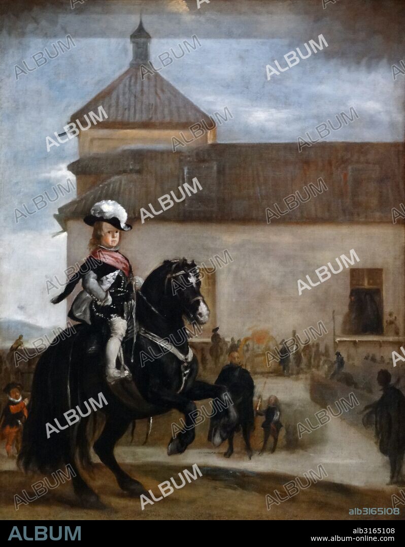 Painting titled'Prince Baltasar Carlos in the Riding School' by Diego Velázquez (1599-1660) a Spanish painter and leading artist for the Court of King Philip IV. Dated 17th Century.