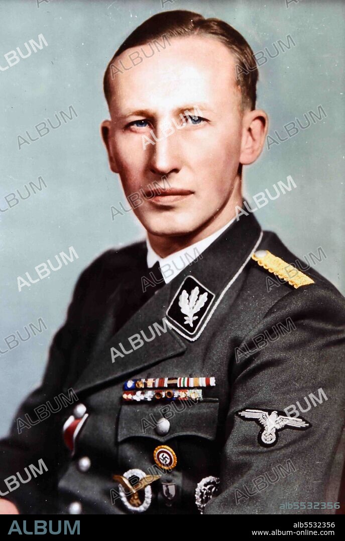 Reinhard Heydrich (1904 – 1942) high-ranking German SS and police official during the Nazi era and a principal architect of the Holocaust. He was chief of the Reich Security Main Office. Chaired the January 1942 Wannsee Conference which formalised plans for the "Final Solution to the Jewish Question" the deportation and genocide of all Jews in German-occupied Europe.