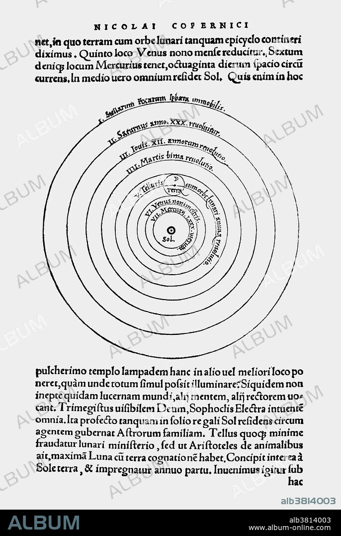 The Copernican world system or Copernican heliocentrism is the name given to the astronomical model developed by Nicolaus Copernicus and published in 1543 in his book De revolutionibus orbium coelestium (On the Revolutions of the Heavenly Spheres). It positioned the Sun near the center of the Universe, motionless, with Earth and the other planets rotating around it in circular paths modified by epicycles and at uniform speeds. The Copernican model departed from the Ptolemaic system that prevailed in Western culture for centuries, placing Earth at the center of the Universe, and is often regarded as the launching point to modern astronomy and the Scientific Revolution.