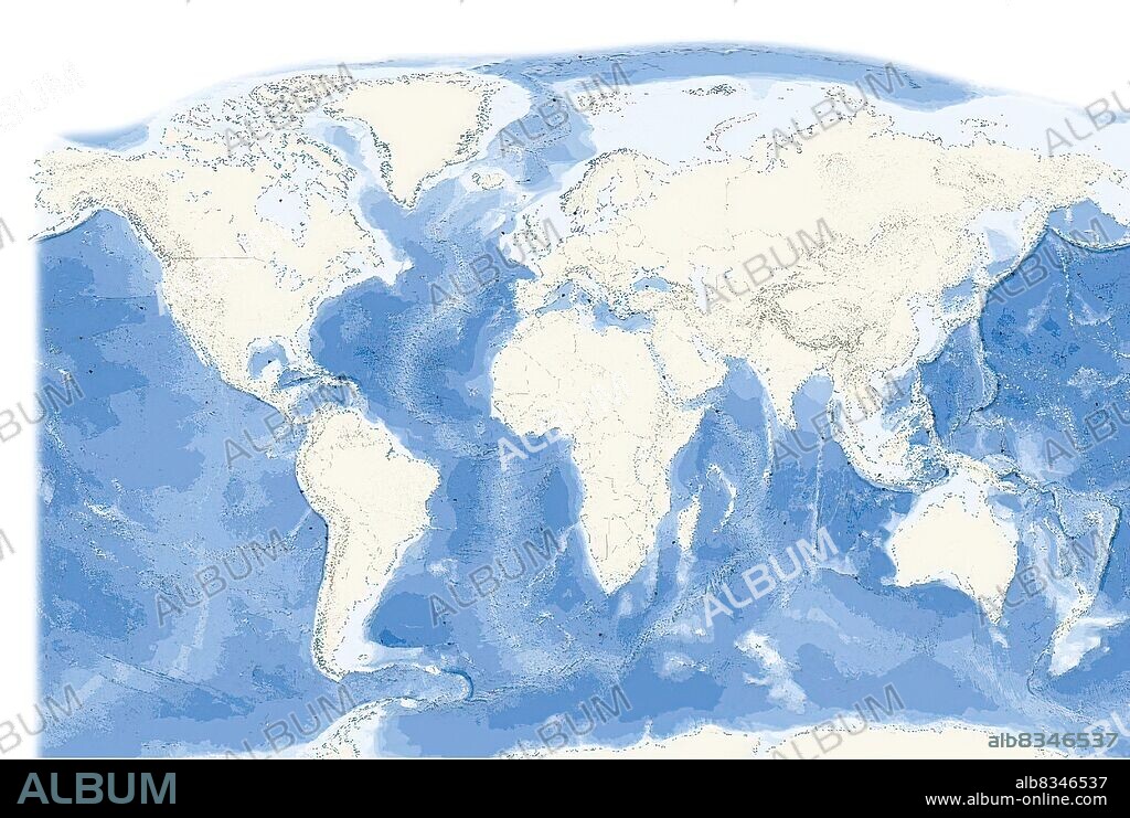 Landforms on the ocean floor are as diverse as continental landforms. Under the surface. of the ocean, mountains, plains, plateaus, volcanoes, trenches, and canyons form stunning landscapes and many of these formations are much larger than are those on land. For instance, vast abyssal plains are crossed by immense mountain ranges, called oceanic ridges, that stretch almost 70,000 kilometers in length. These underwater mountain ranges are between 1,000 and 3,000 meters high, and running their entire length is a rift, a central subsidence plain that forms as the oceanic plates separate.