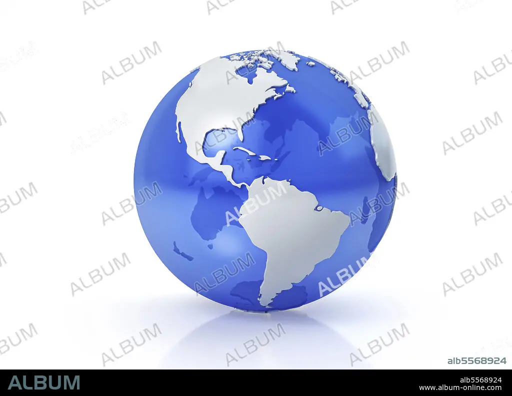Stylized Earth globe, Americas view with grey continents. - Album 