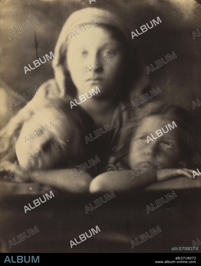 JULIA MARGARET CAMERON (PHOTOGRAPHE). Mary Hillier and Two Children. Dated: 1864. Dimensions: sheet (trimmed to image): 26.6 x 21.1 cm (10 1/2 x 8 5/16 in.)  support: 52.9 x 36.2 cm (20 13/16 x 14 1/4 in.). Medium: albumen print from collodion negative mounted on paperboard.