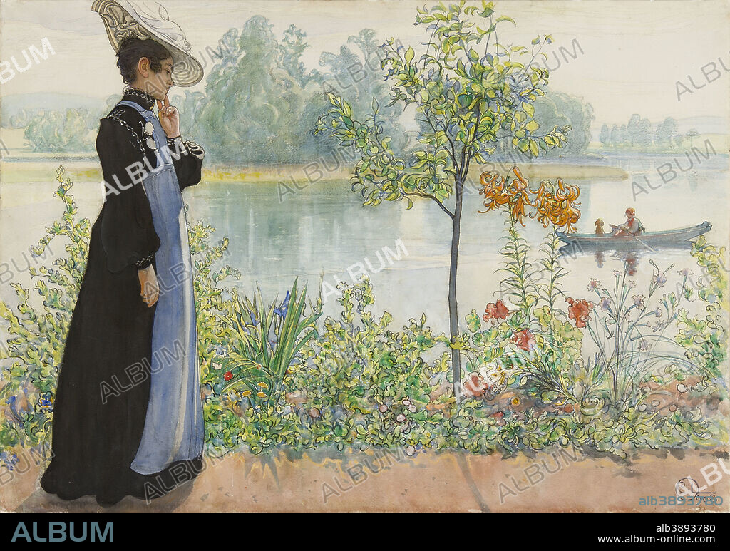 CARL LARSSON. Karin by the shore. Date/Period: 1908. Painting. Watercolor on paper Watercolor on paper. Height: 54.30 mm (2.13 in); Width: 75 mm (2.95 in).