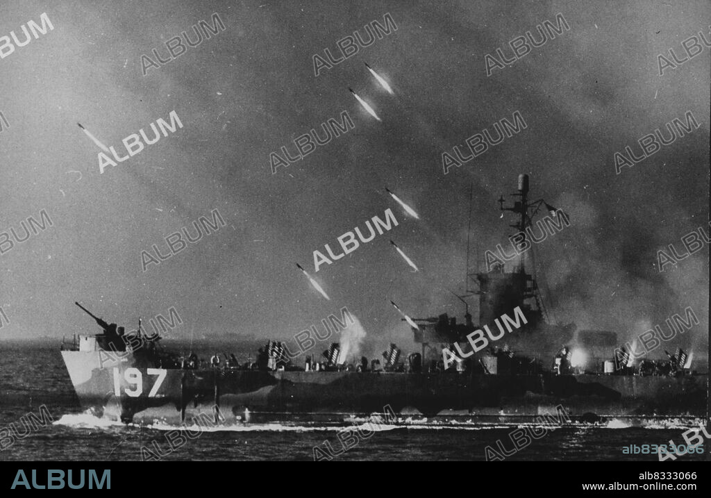 Okinawa Invasion: Rockets from an American LCI (landing craft, infantry ...