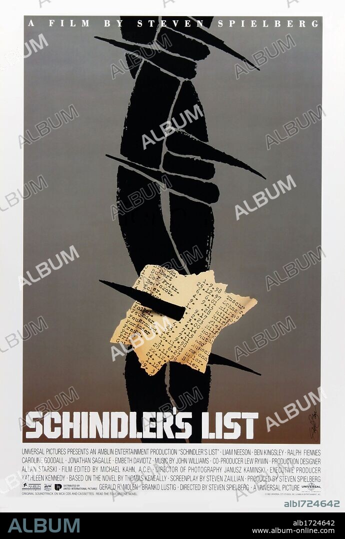 Poster of SCHINDLER'S LIST, 1993, directed by STEVEN SPIELBERG. Copyright UNIVERSAL PICTURES.