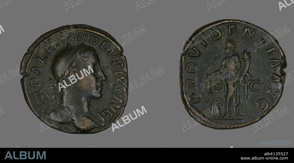 ANCIENT ROMAN. Sestertius (Coin) Portraying Emperor Severus Alexander. Roman, minted in Rome. Date: 232 AD. Dimensions: Diam. 3.1 cm; 21.69 g. Bronze. Origin: Roman Empire.