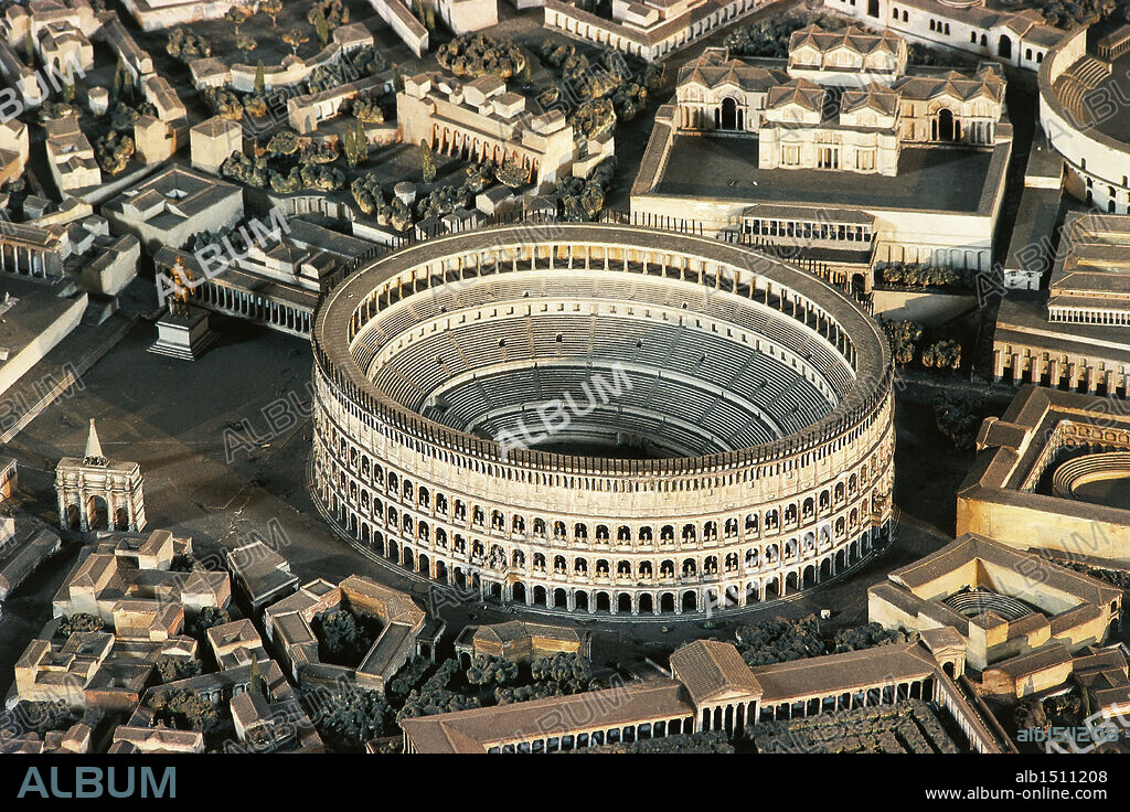 Plastic model of Imperial Rome during the Age of Constantine, designed by architect Italo Gismondi in 1/250 scale. Detail with the Colosseum or Flavian Amphiteatre.