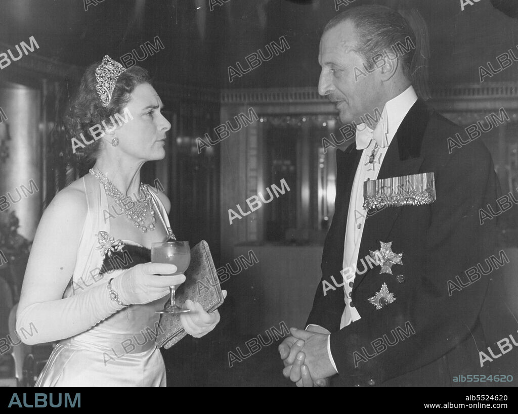 Duchess Attends Snow Ball -- The Duchess of Gloucester chats to Sir Frederick  Browning. The Duchess of Gloucester attend the Snow ball in aid of the  United Appeal for the - Album alb5524620