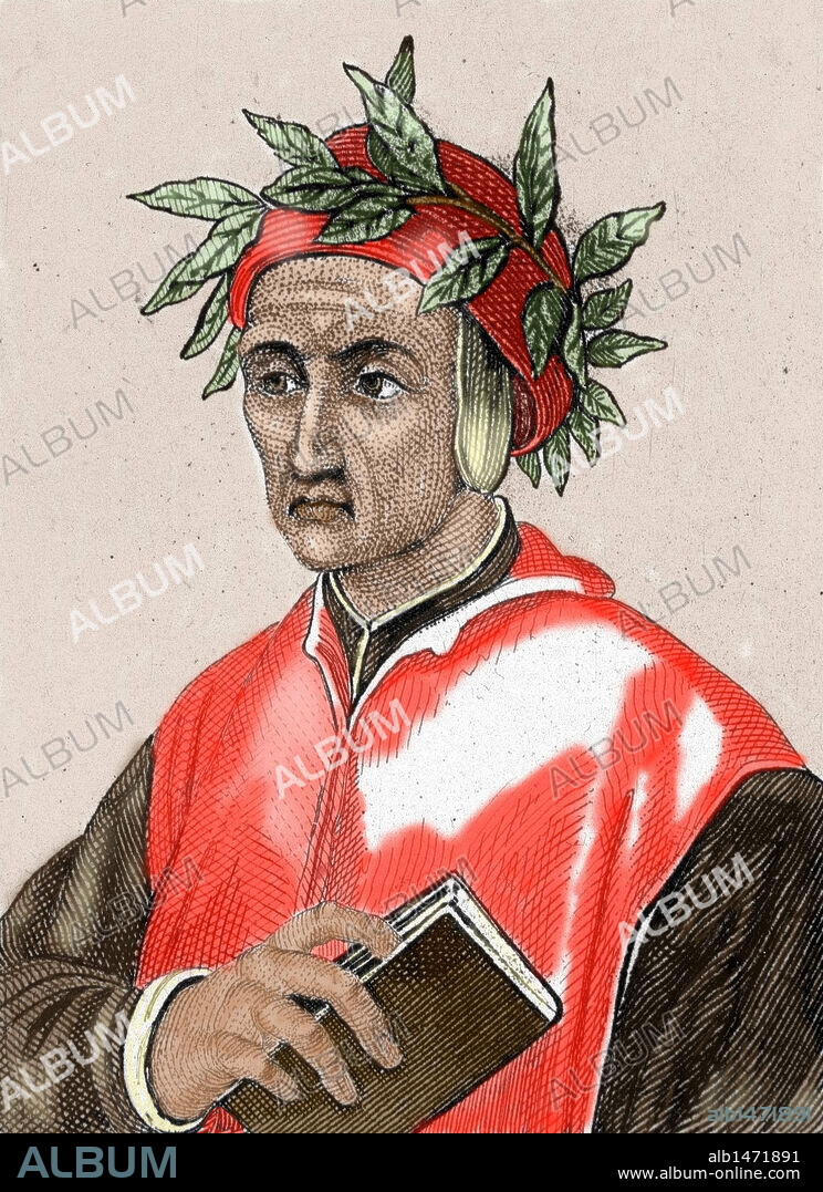 Dante Alighieri 1265 1321 . Italian poet. Colored engraving